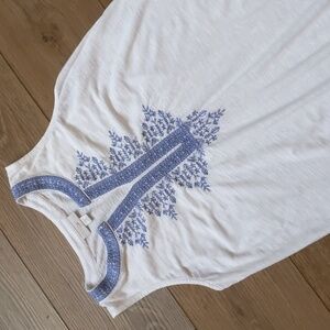 J. Jill Boho Embroidered Cotton Blend Tank Top Shirt - White Blue‎ - Petite XS